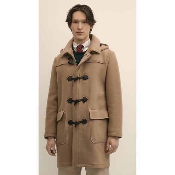 Brooks Brothers Tan Wool Toggle Duffle Coat Mens Sz Large Jacket Business Office